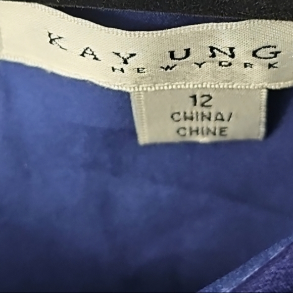 Kay Unger Elegant Navy Blue 3/4 Sleeve Formal Long Dress - Picture 4 of 14